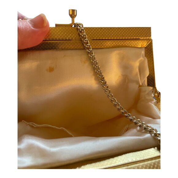 Vintage ivory sequined beaded evening bag gold kisslock chain strap glam retro - Picture 4 of 13